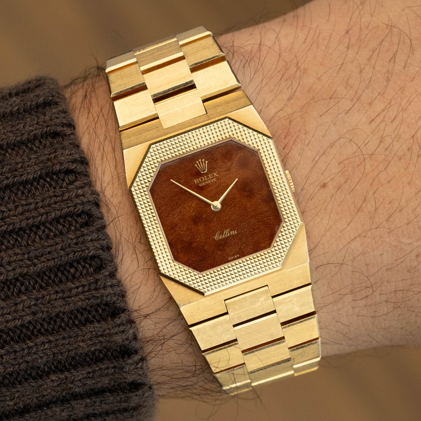 Rolex Cellini Octagon Hobnail Wood Dial ref.4355 from 1989