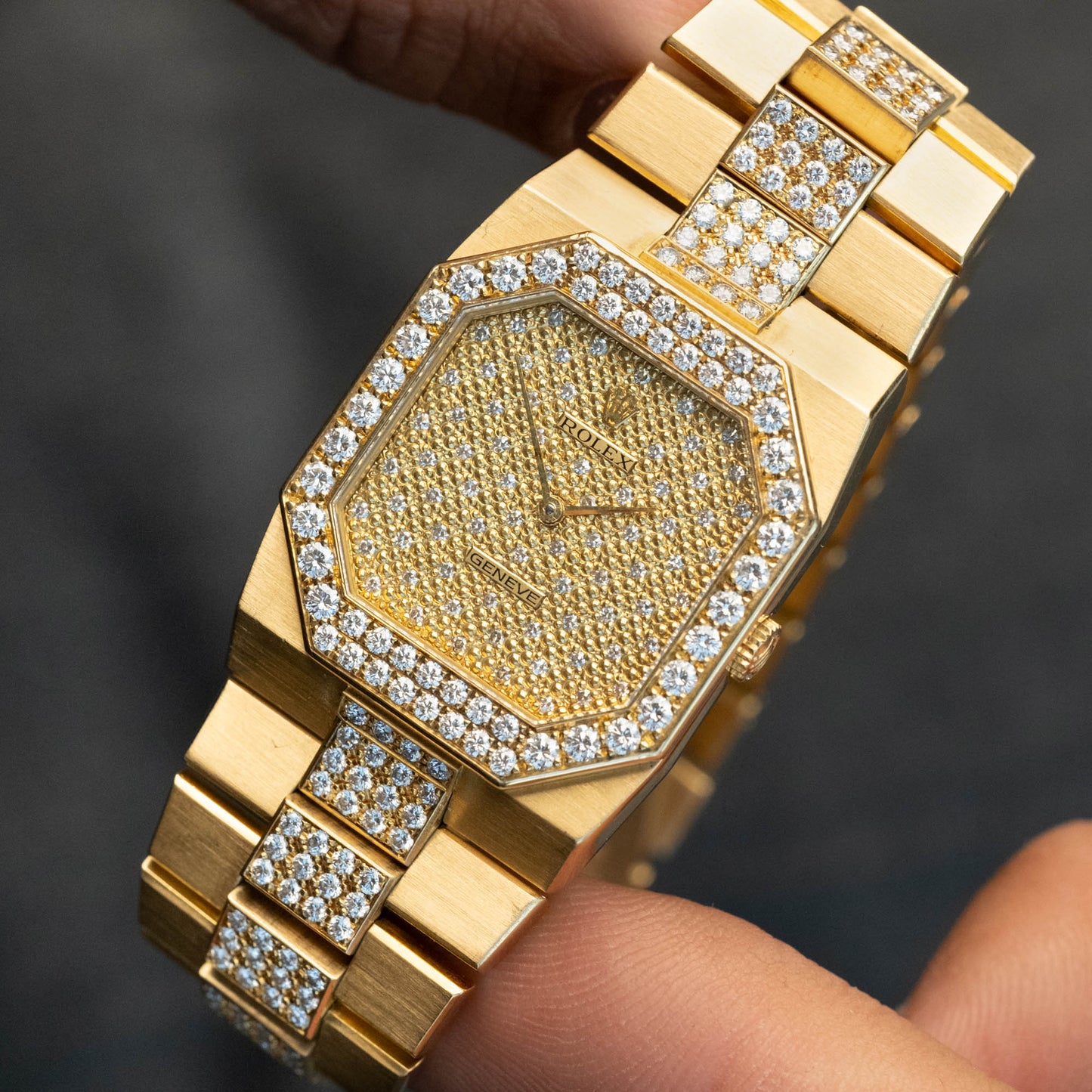 Rolex Cellini Octagonal Pavé Factory Diamond Set ref.4652 from 1981
