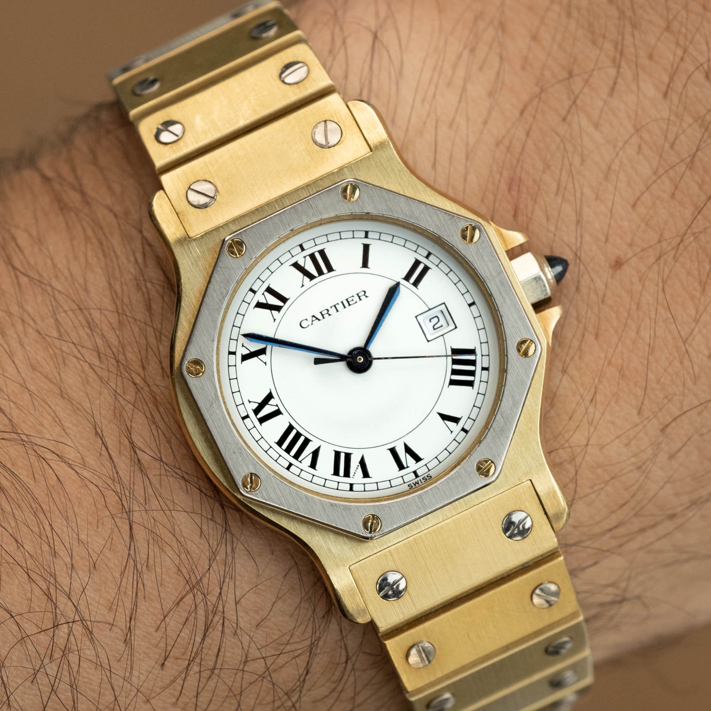 Santos Octagon Bianco Giallo "Deux Ors" ref.2965 from 1980s