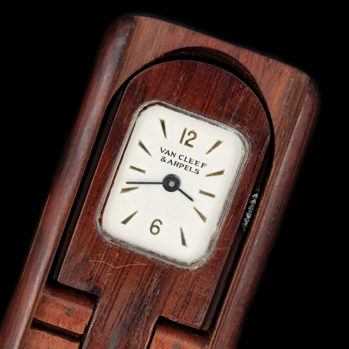 Van Cleef & Arpels Domino Mahogany Travel Watch from 1950s