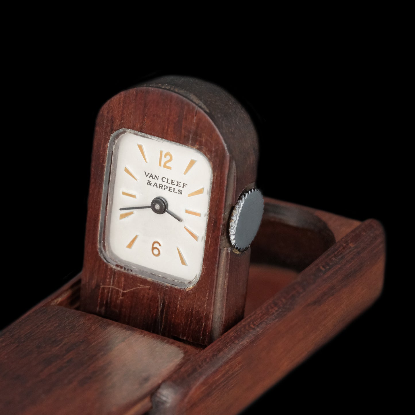 Van Cleef & Arpels Domino Mahogany Travel Watch from 1950s