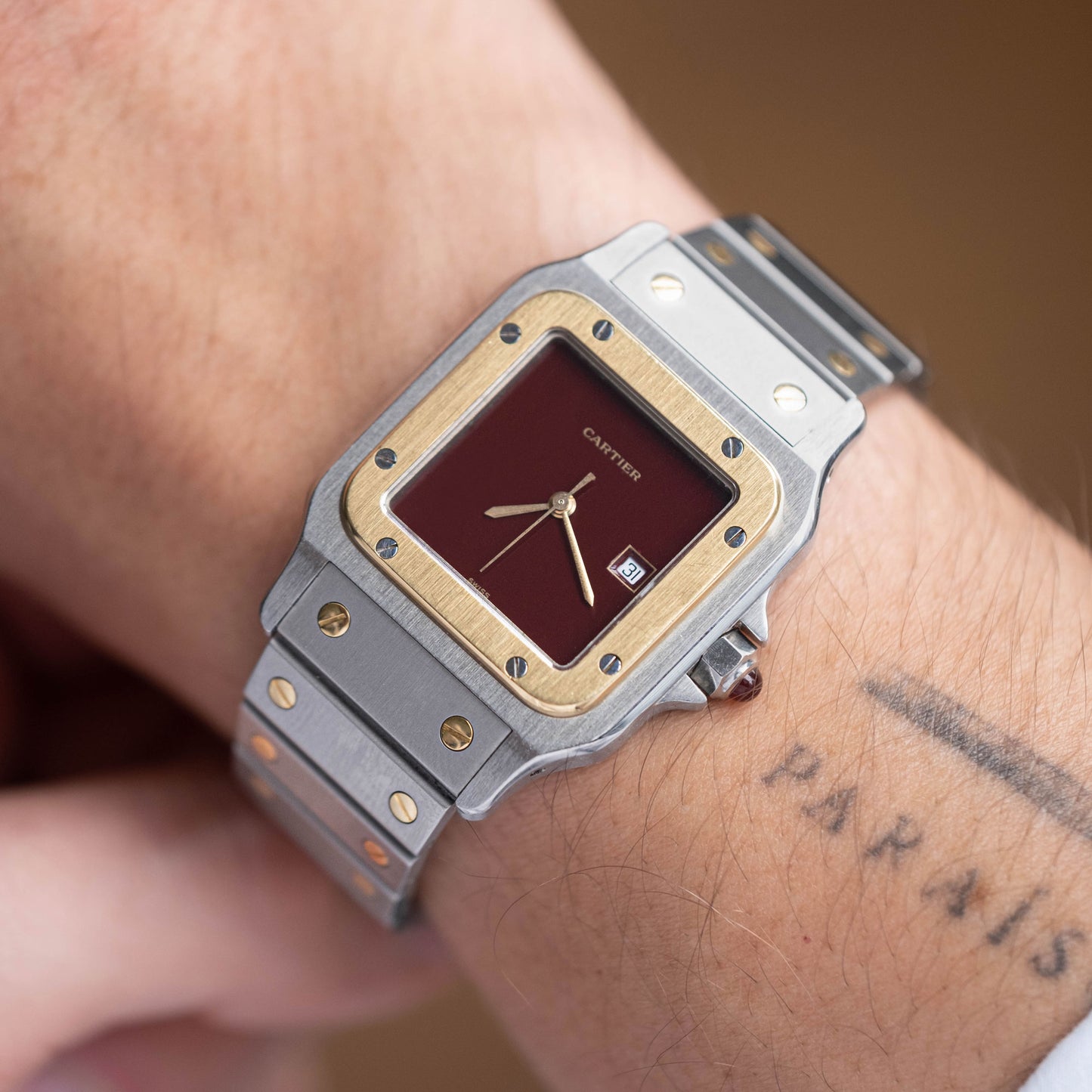 Cartier Santos Carrée Burgundy ref.2961 de 1979