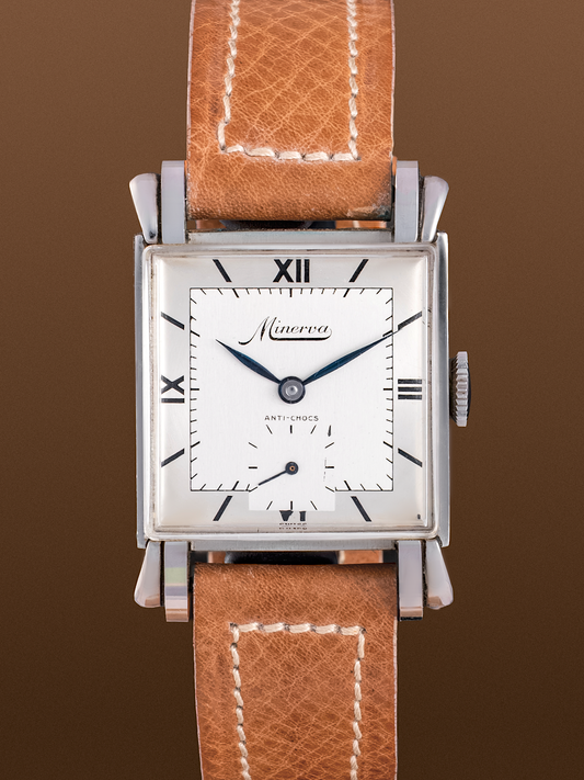 Minerva Art Deco 26mm Fancy Lugs Two tone dial from 1940s