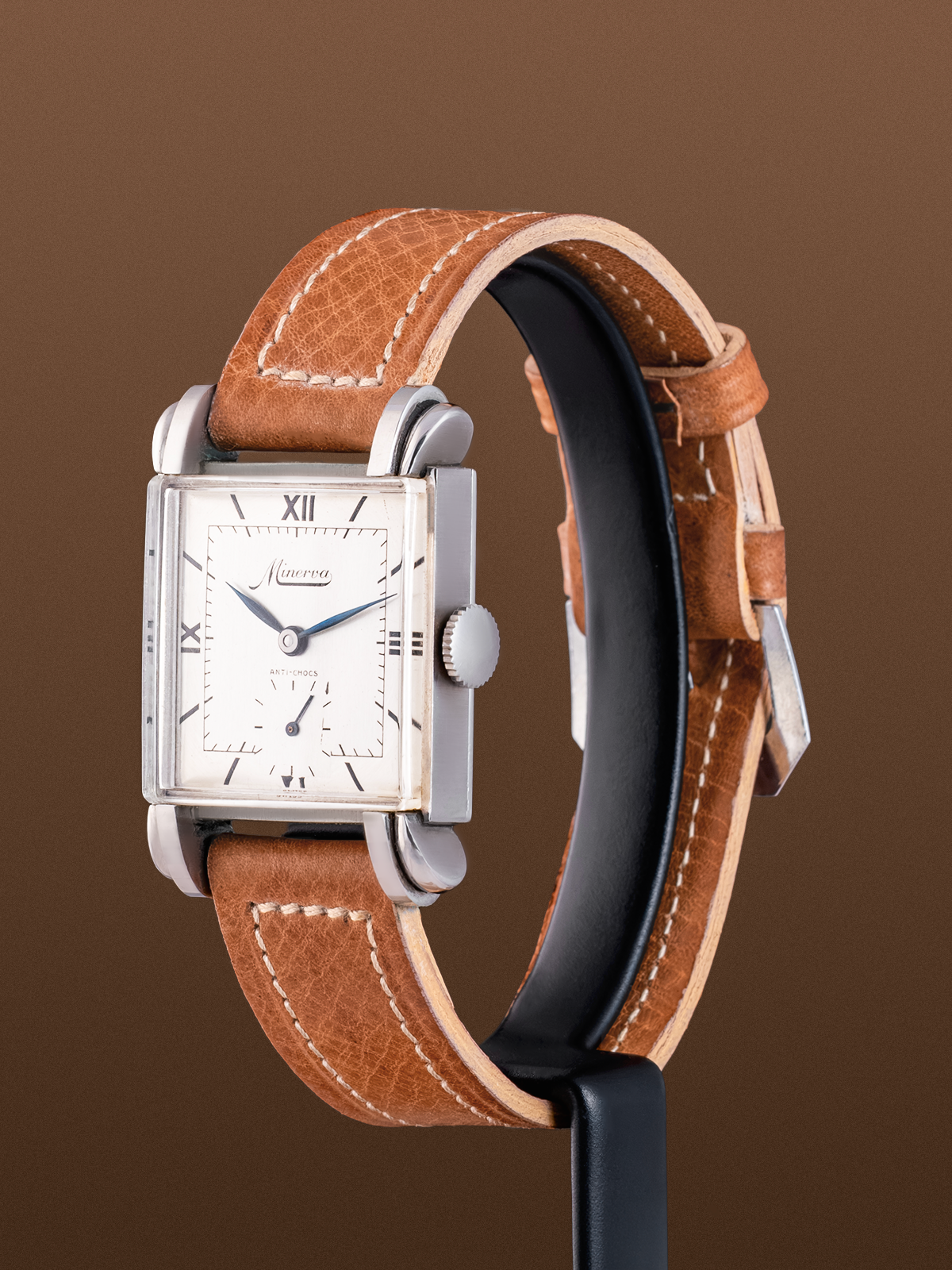 Minerva Art Deco 26mm Fancy Lugs Two tone dial from 1940s