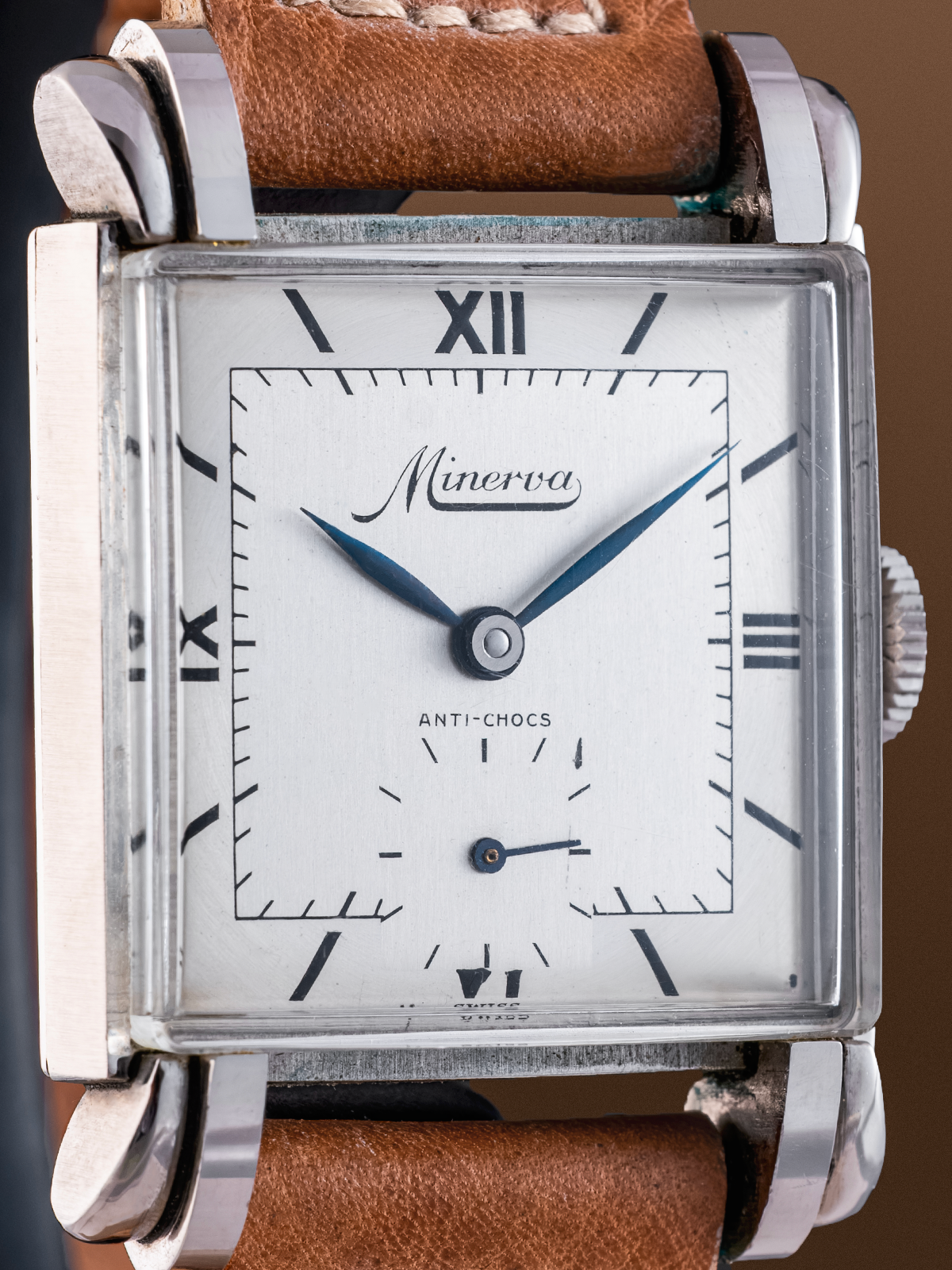 Minerva Art Deco 26mm Fancy Lugs Two tone dial from 1940s