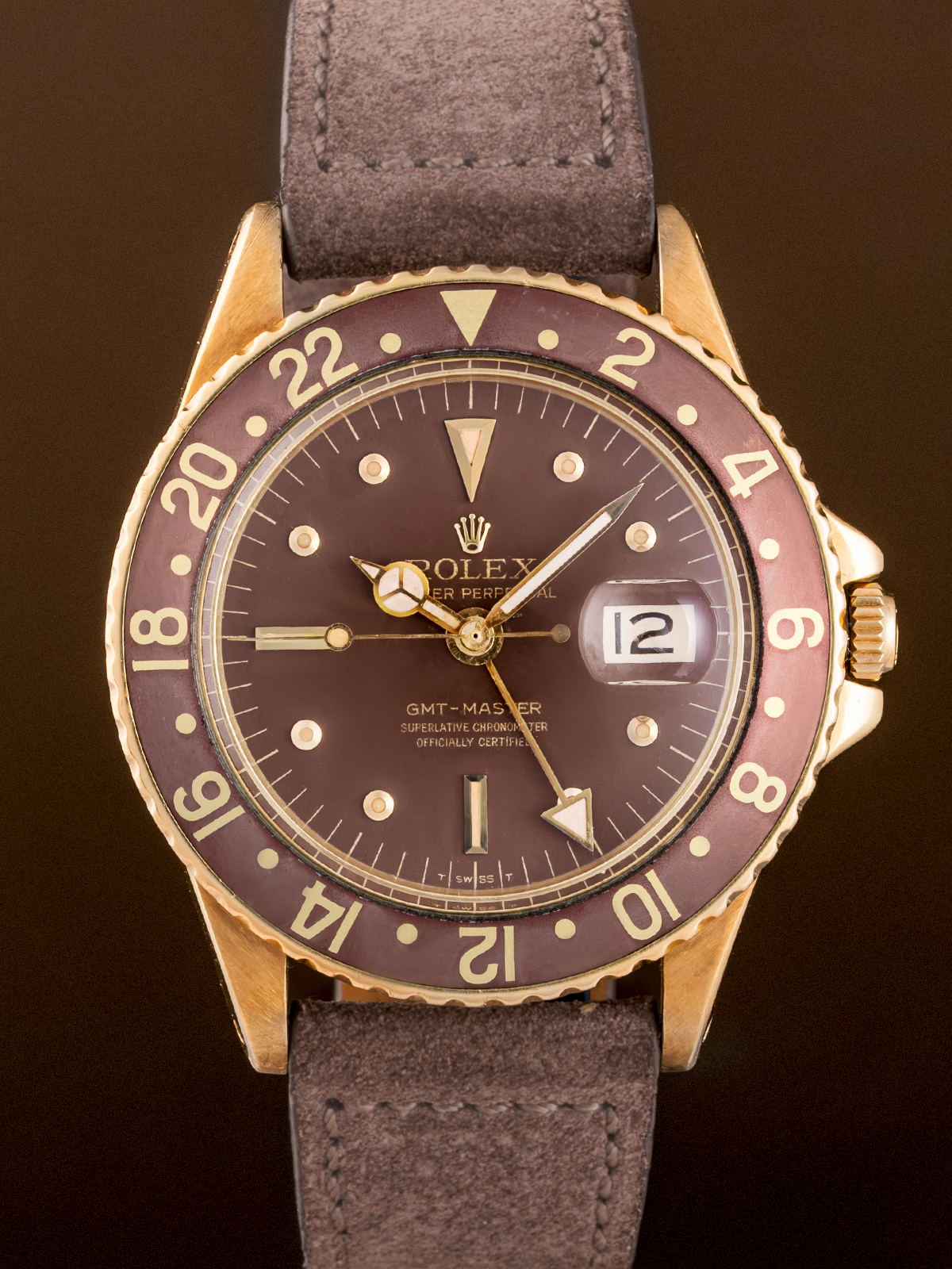 Rolex GMT Master ref.1675 Yellow Gold "Dusky pink" Matte Nipple Dial from 1971