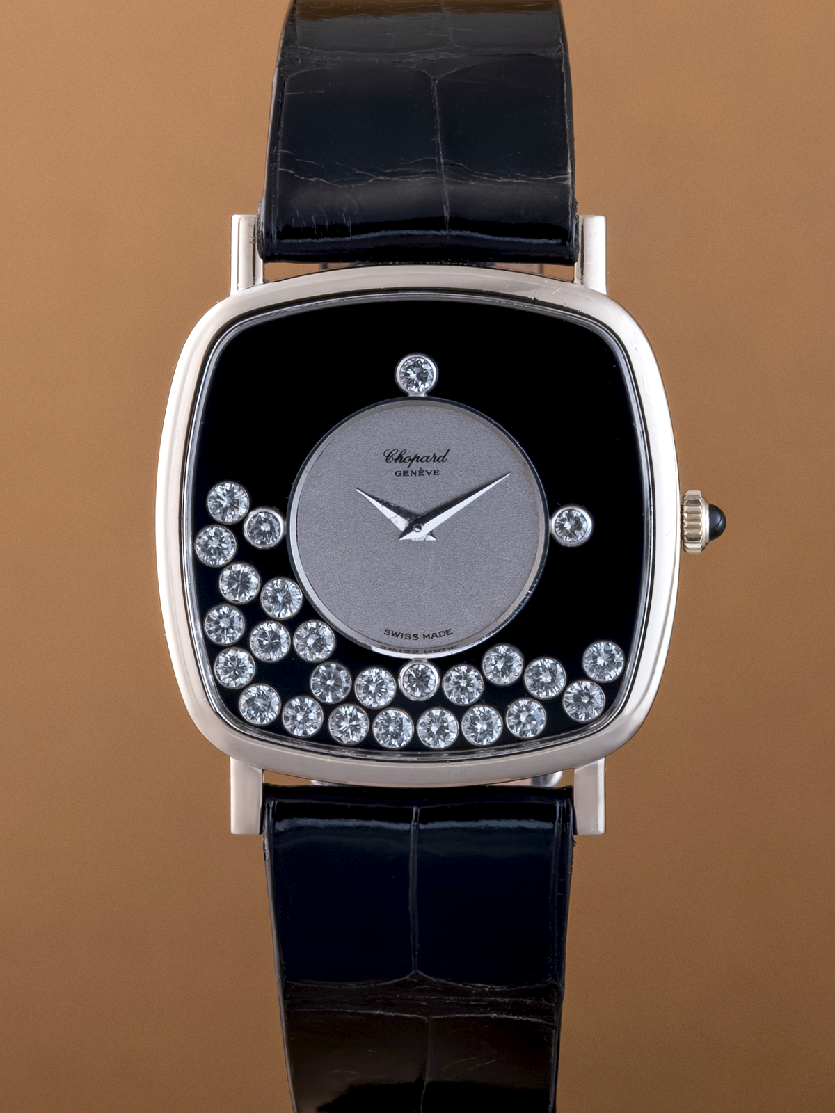 Chopard Happy Diamonds Onyx 32mm White Gold mens ref. 2106 from 1970s