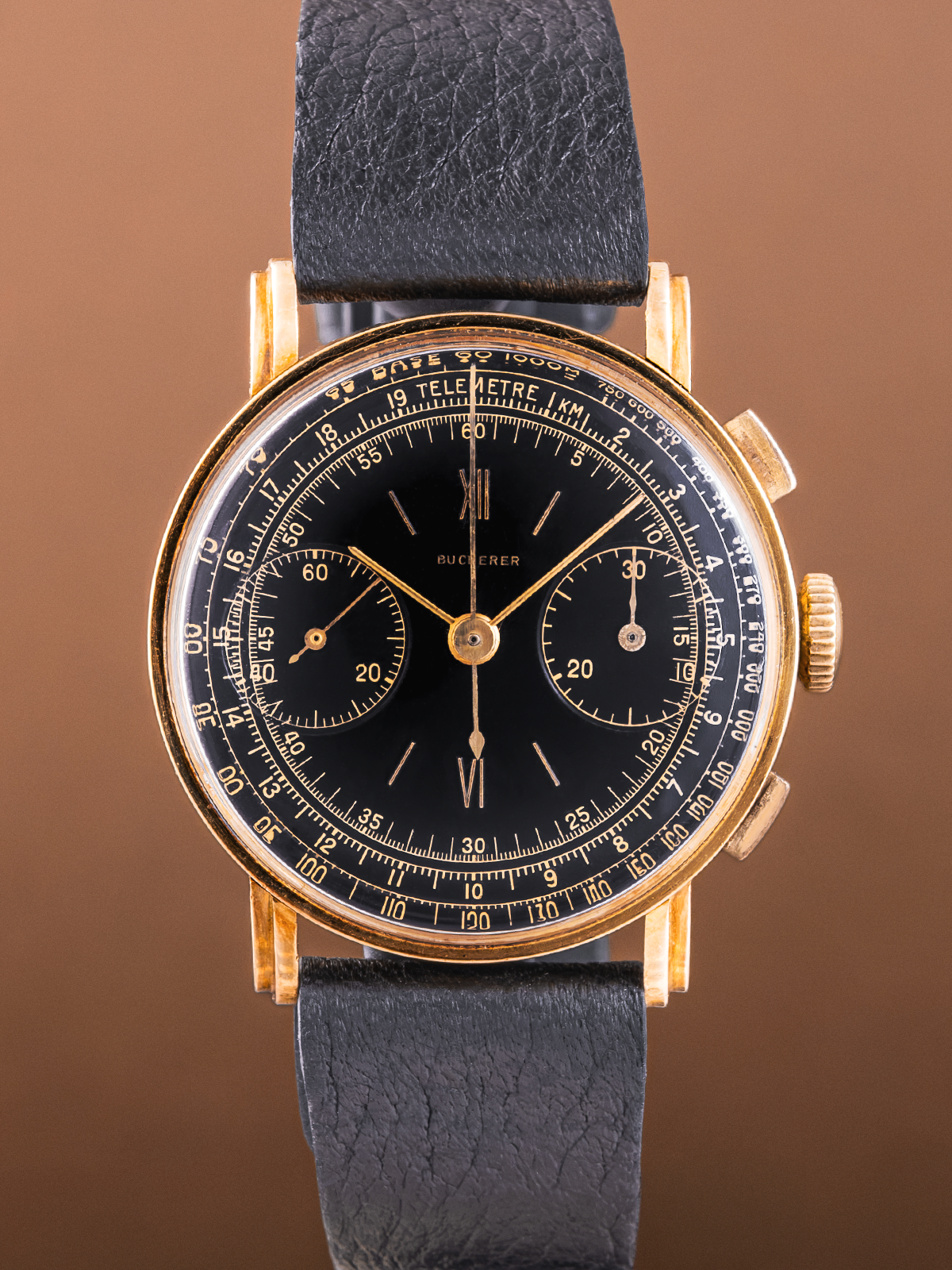 Bucherer Gilt Dial Stepped Case 36mm Chronograph from 1940s