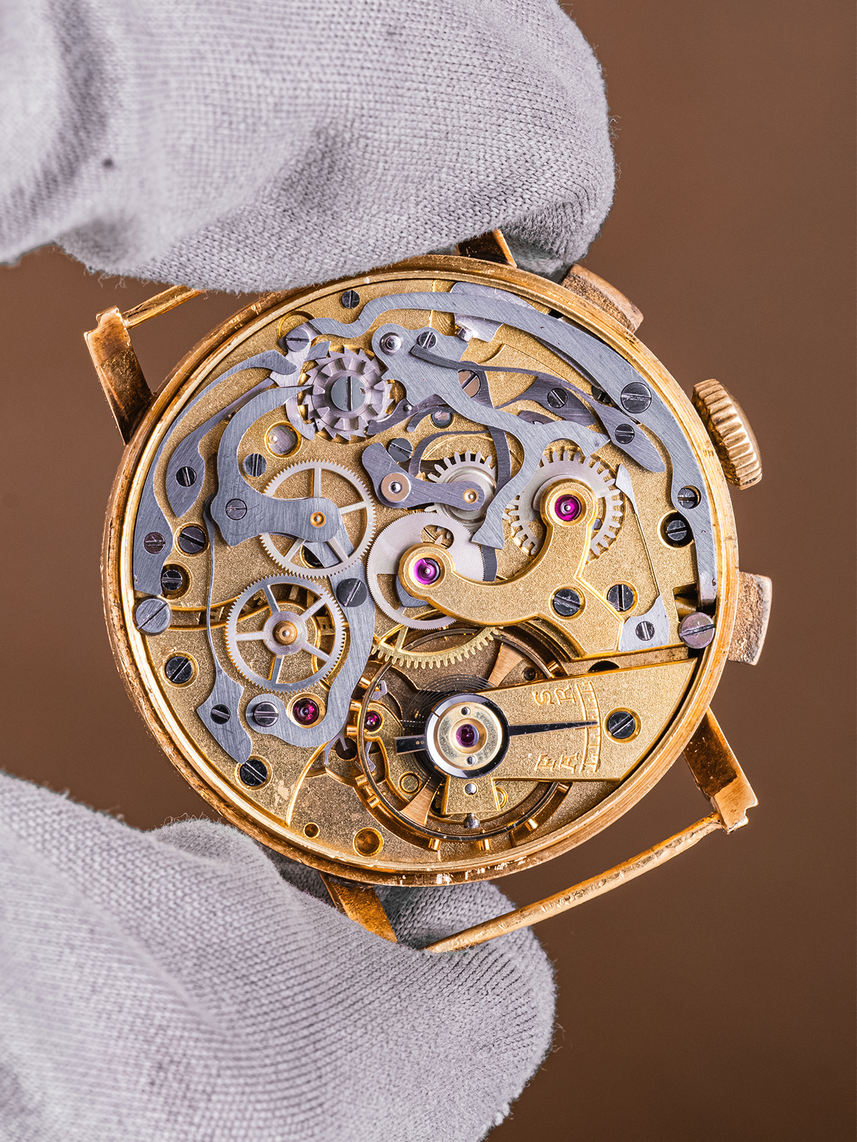 Bucherer Gilt Dial Stepped Case 36mm Chronograph from 1940s