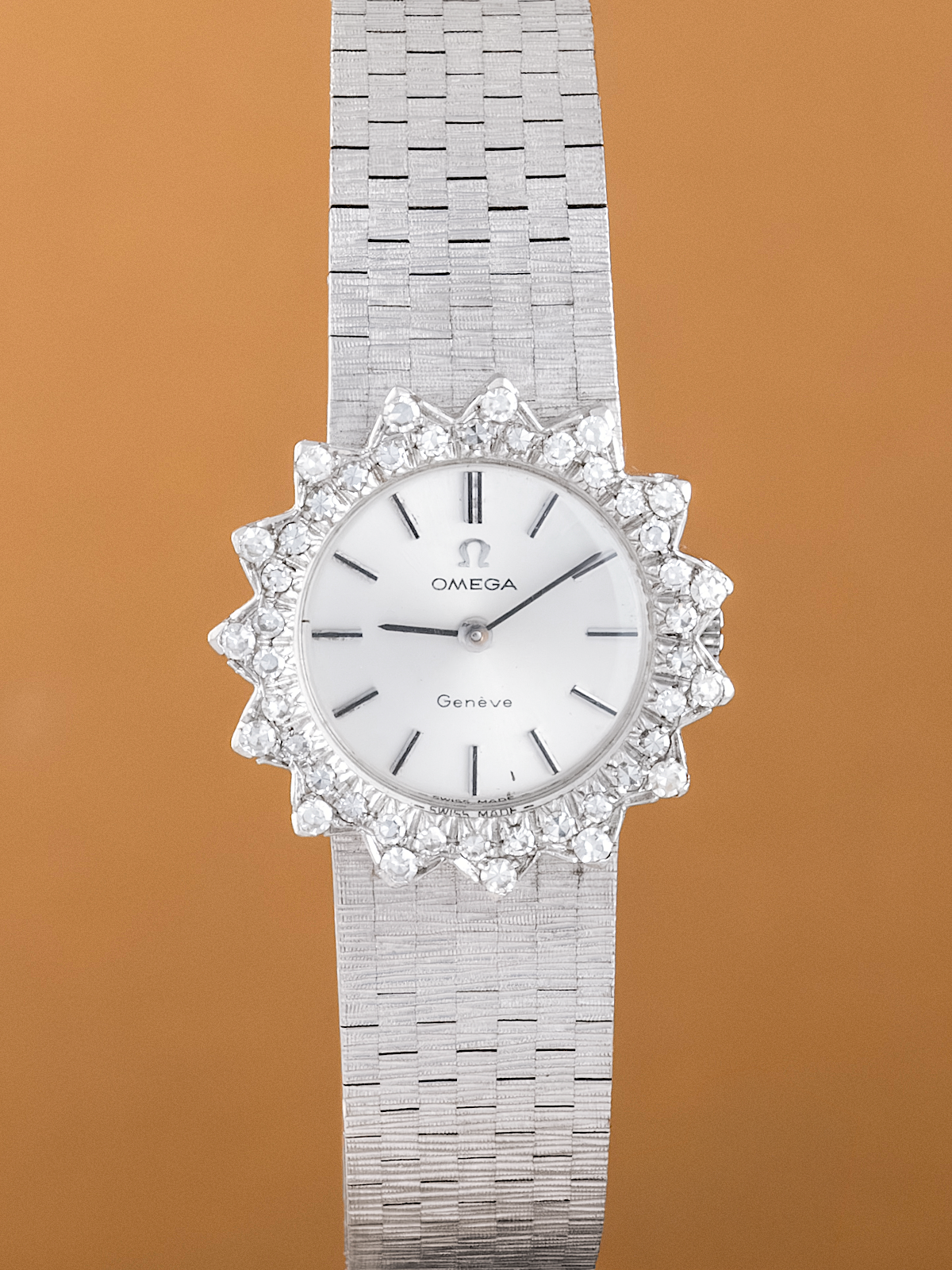 Omega Geneve Diamond "Sun Bezel" 7 link brick bracelet from 1960s