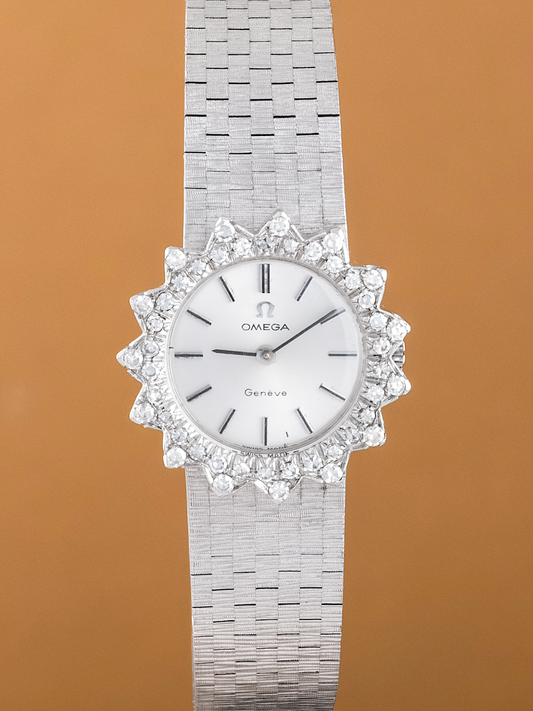 Omega Geneve Diamond "Sun Bezel" 7 link brick bracelet from 1960s