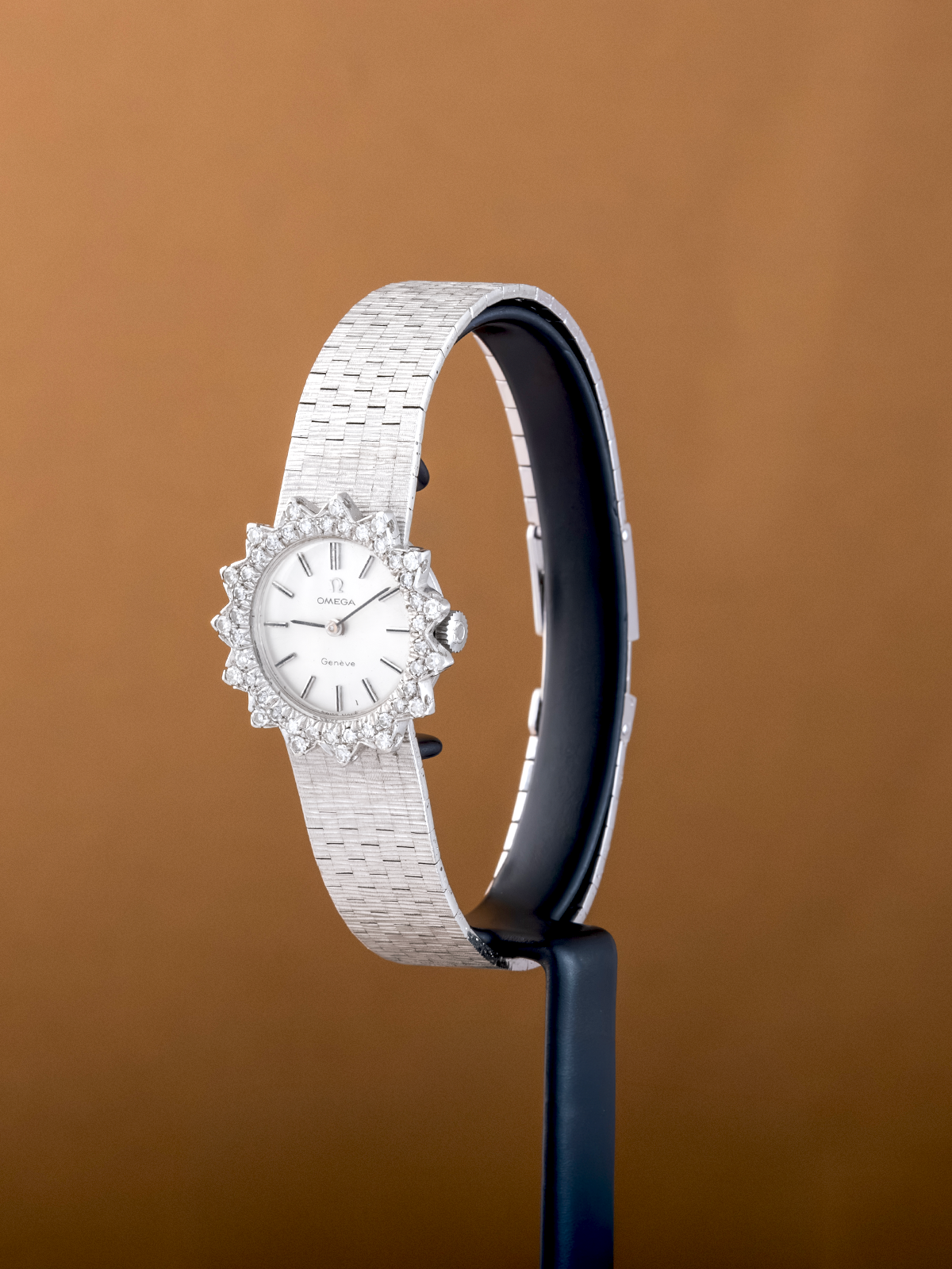 Omega Geneve Diamond "Sun Bezel" 7 link brick bracelet from 1960s