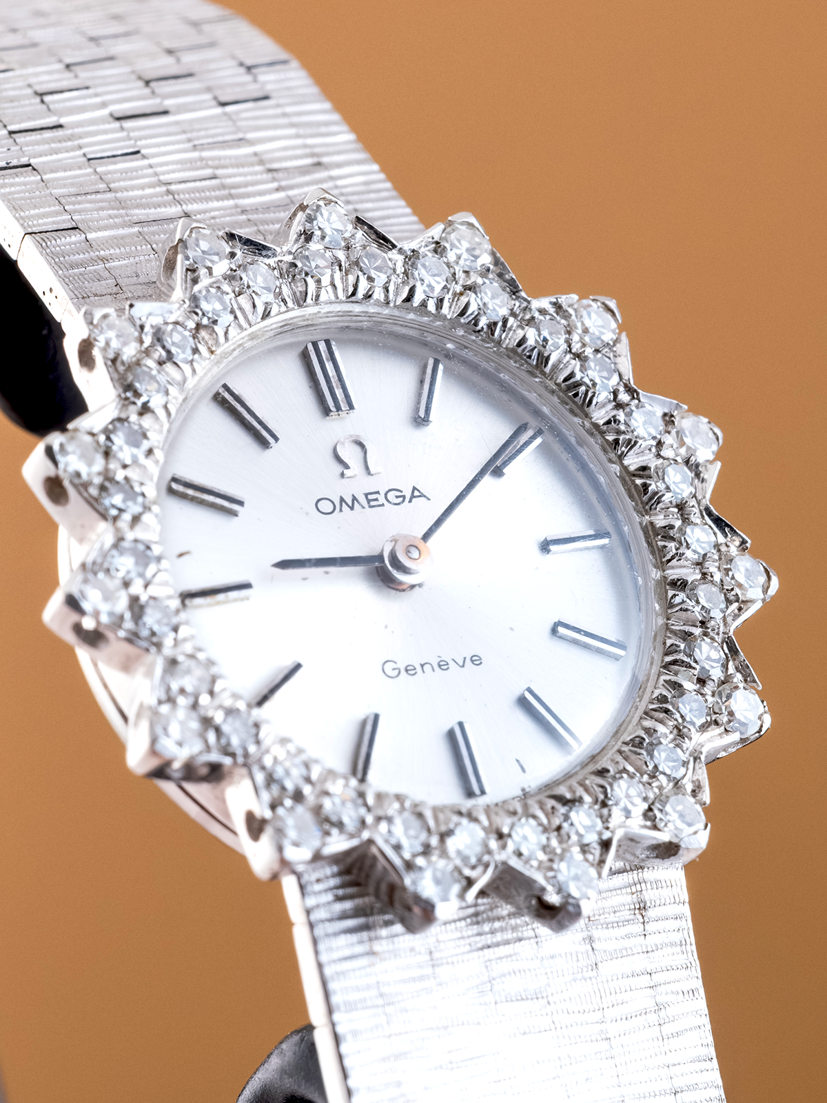 Omega Geneve Diamond "Sun Bezel" 7 link brick bracelet from 1960s