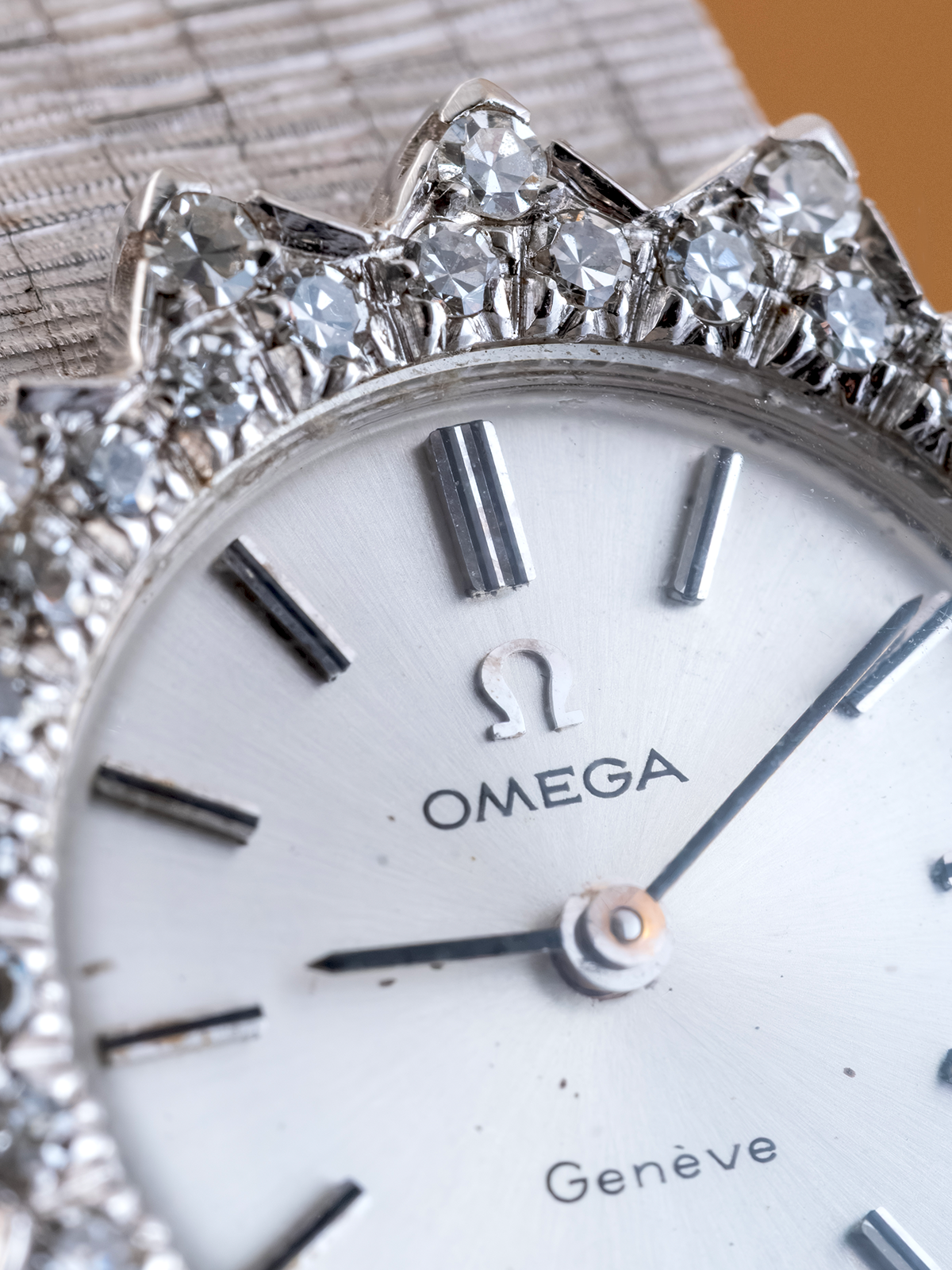 Omega Geneve Diamond "Sun Bezel" 7 link brick bracelet from 1960s