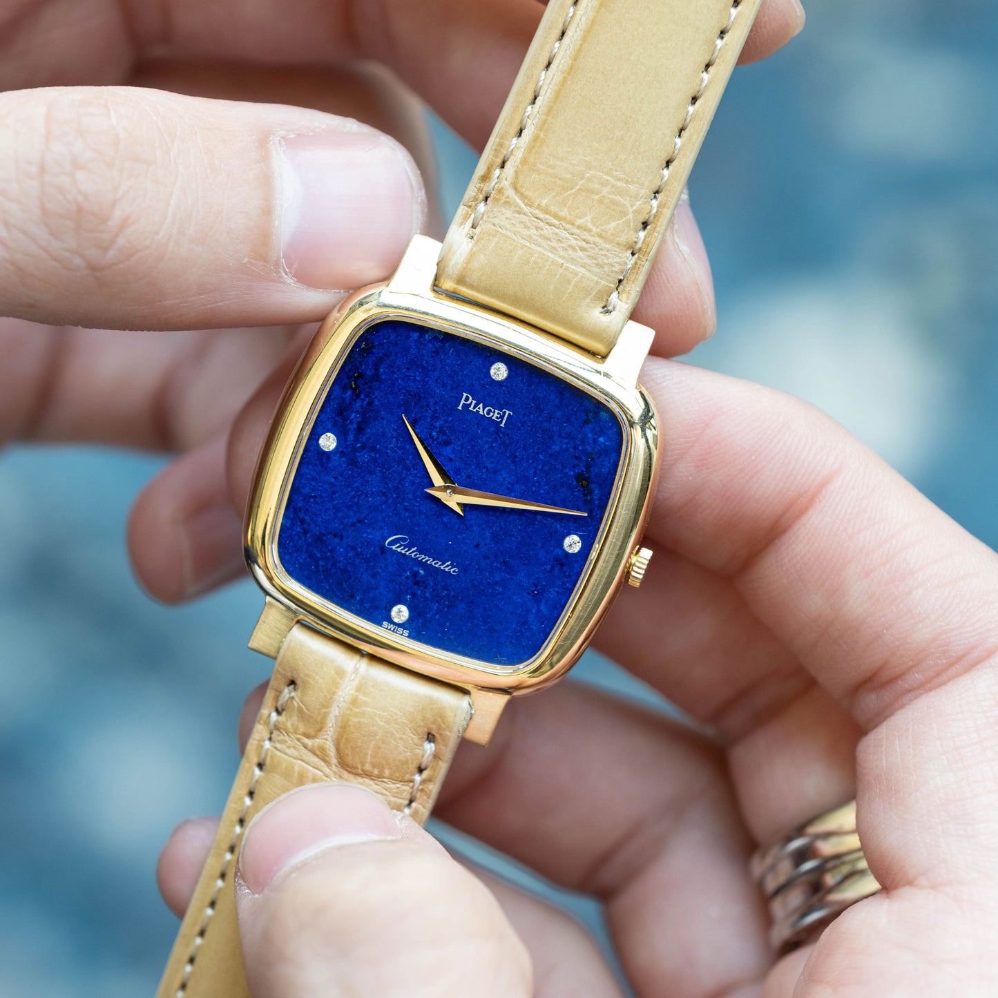 Piaget Cushion 18k Lapis Lazuli Stone Dial cal.12P Automatic from 1970s