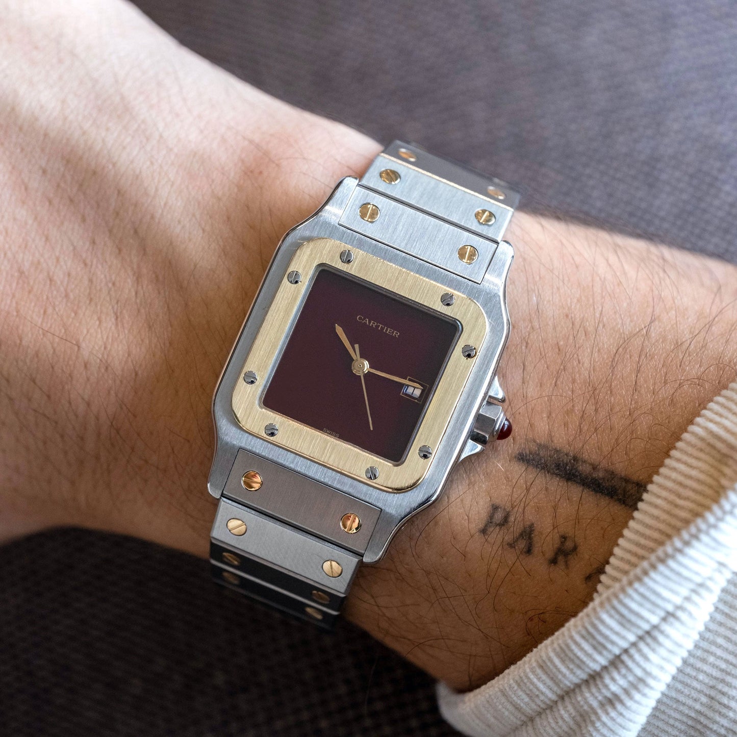 Cartier Santos Carrée Burgundy ref.2961 de 1979